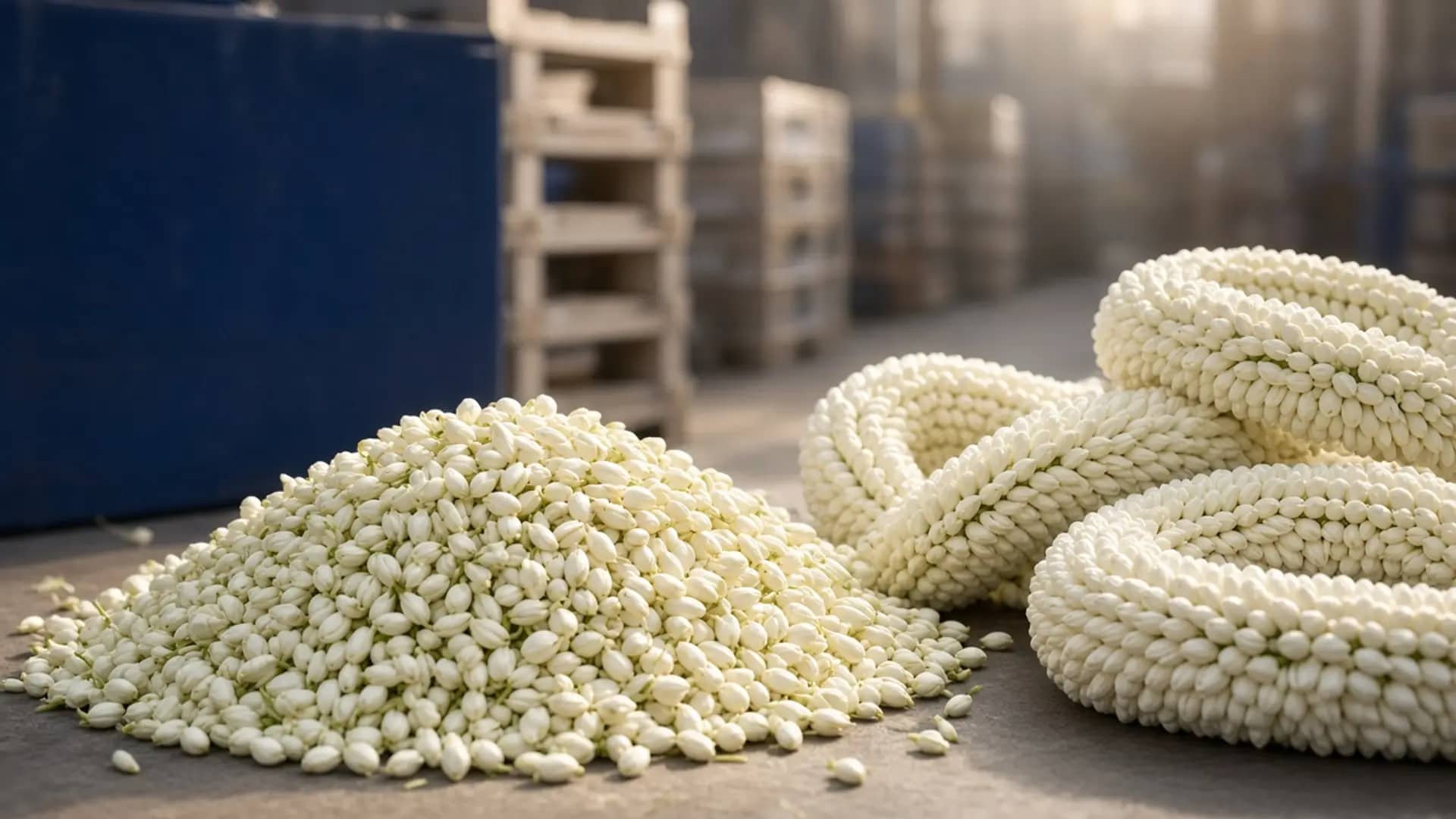 Fresh Madurai jasmine flowers prepared for international export